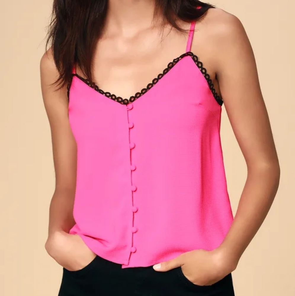 Lulus crochet trim hot pink tank top 💕